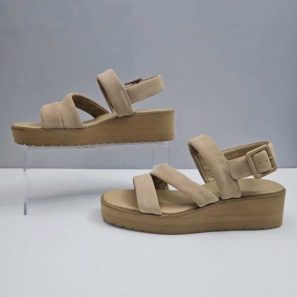NEW Vince Skylar Platform Sandal Womens 8 Beige Suede Slingback Wedge Neutral - Picture 2 of 13